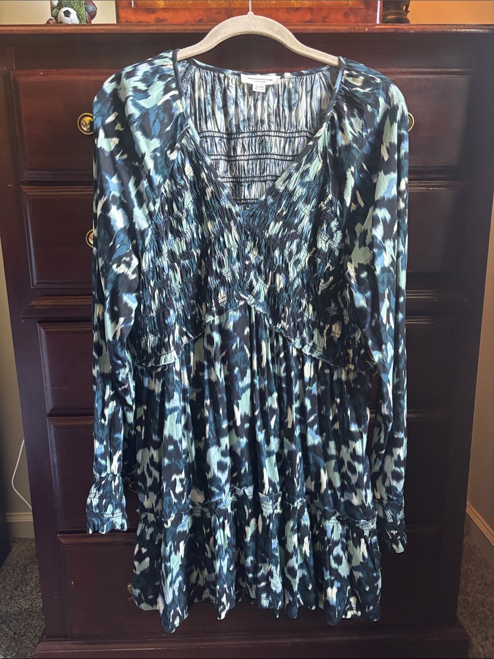 beachlunchlounge Blue and Black Abstract Smocked Top